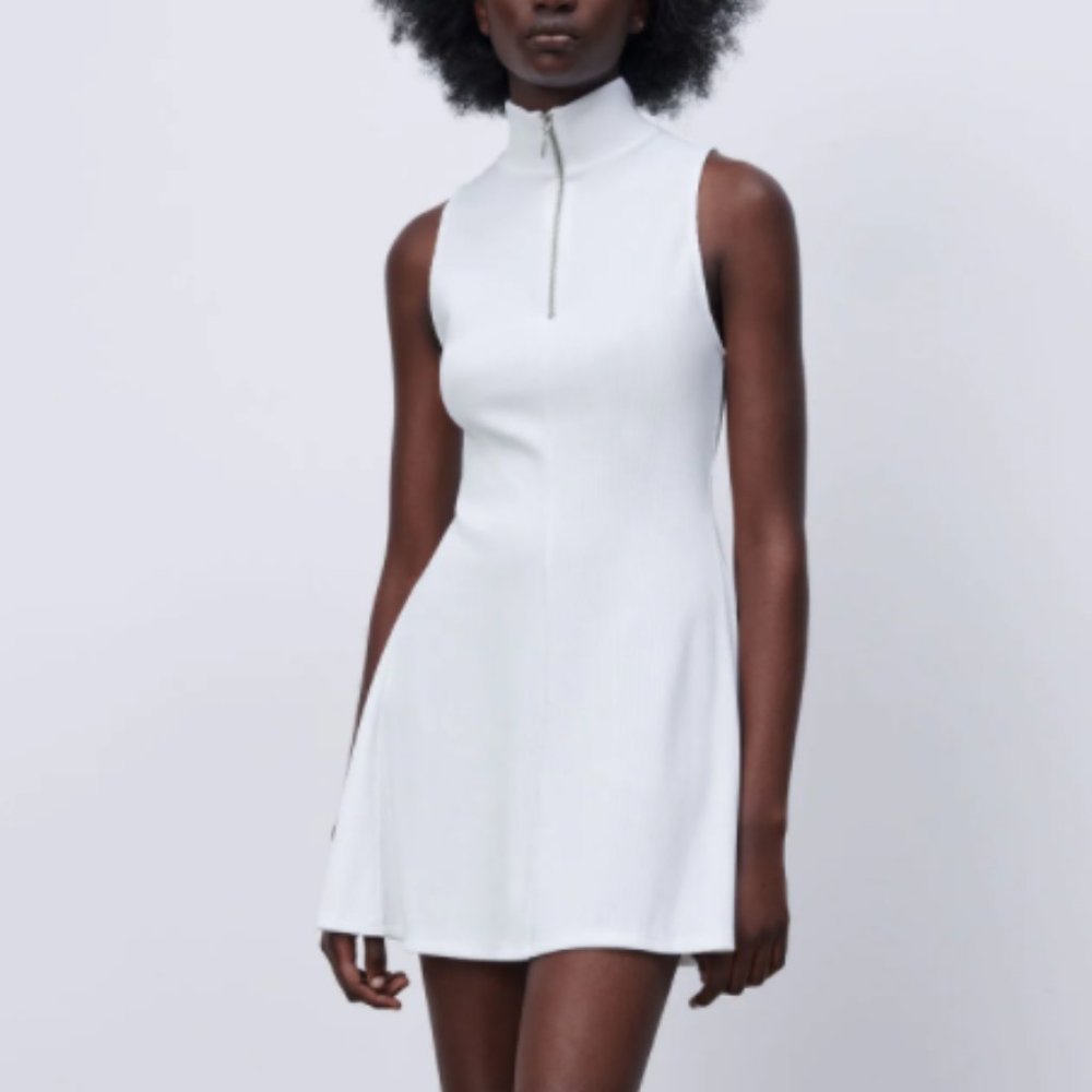 ZARA Mock Neck Zip Skater Dress